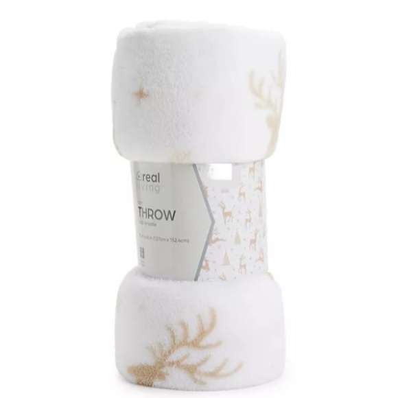 NWT-SUPER SOFT & Beautiful- White & Tan Reindeer Christmas 🌲 Throw Blanket 50x60 - Picture 4 of 4